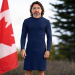 Canada Prime Minister Justin Trudeau wearing a blue dress.