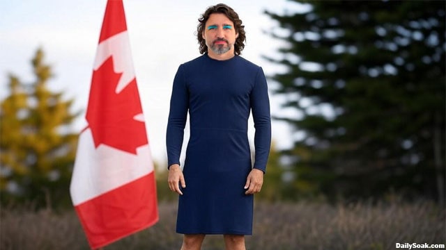 Canada Prime Minister Justin Trudeau wearing a blue dress.