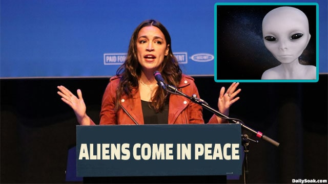 AOC giving a speech on illegal aliens.