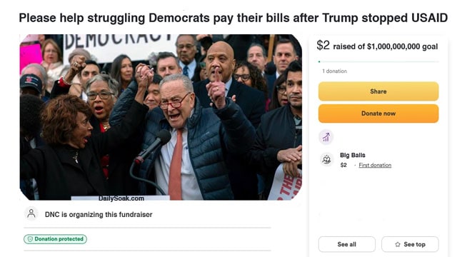 Parody GoFundMe page for Democrats in response to Donald Trump stopping USAID.