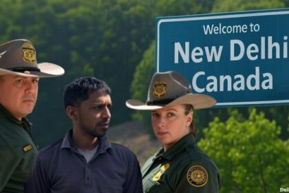 Two US ICE Immigration Border Patrol agents arresting an Indian illegal alien at the Canada border.