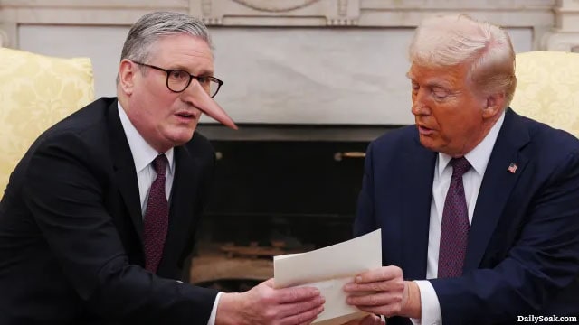 Keir Starmer and Donald Trump inside White House discussing Freedom of speech in UK.