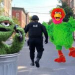 Sesame Street Muppet Oscar the Grouch calling ICE immigration on Big Bird's Mexican cousin Abelardo.