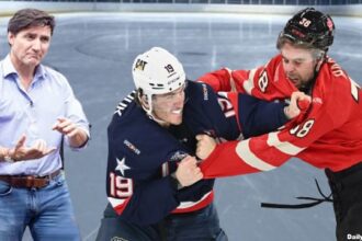 Justin Trudeau at US-Canada hockey game.