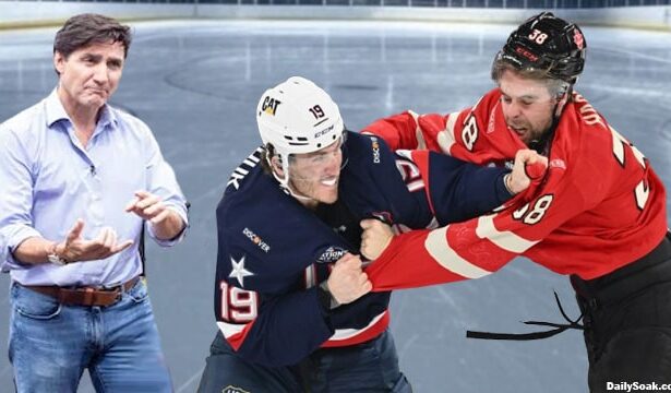 Justin Trudeau at US-Canada hockey game.