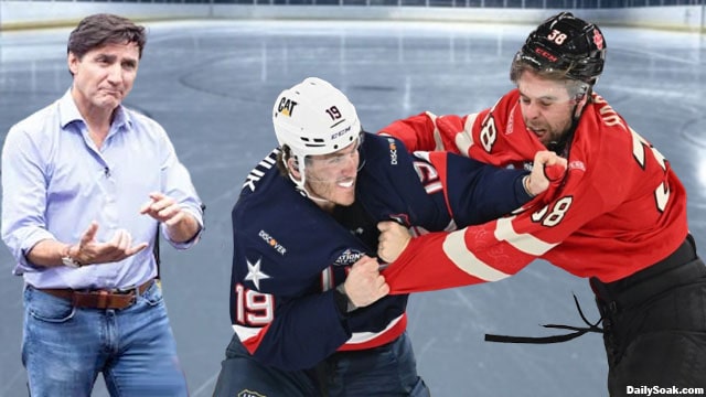 Justin Trudeau at US-Canada hockey game.