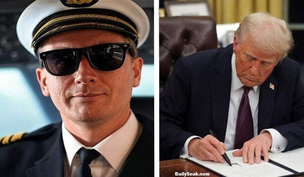 Donald Trump signing executive order on airplane pilots.