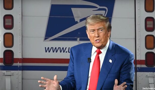 President Donald Trump at the USPS post office.