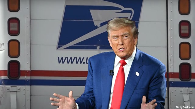 President Donald Trump at the USPS post office.