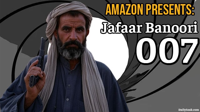 British Muslim man in a parody James Bond by Amazon.