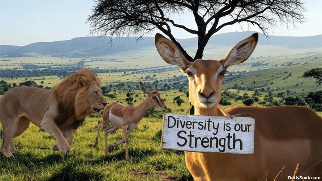 Antelopes being chased by lions in Africa.