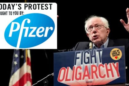 Bernie Sanders protest paid for by drug company Pfizer.