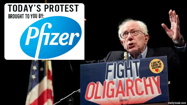 Bernie Sanders protest paid for by drug company Pfizer.