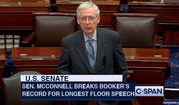 Mitch McConnell in Senate during Cory Booker's filibuster speech.