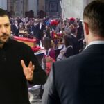 Volodymyr Zelensky at Pope Francis' funeral asking for donations to Ukraine.