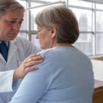 Canadian doctor giving patient bad news in a medical setting.
