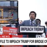 Democrats protesting against Donald Trump after filing articles of impeachment for Mexican Navy ship crash into Brooklyn Bridge.