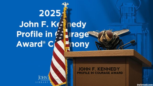 Fly that landed on Mike Pence's head sitting on podium.
