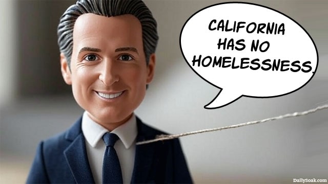 Gavin Newsom toy doll with a string to pull and talk.
