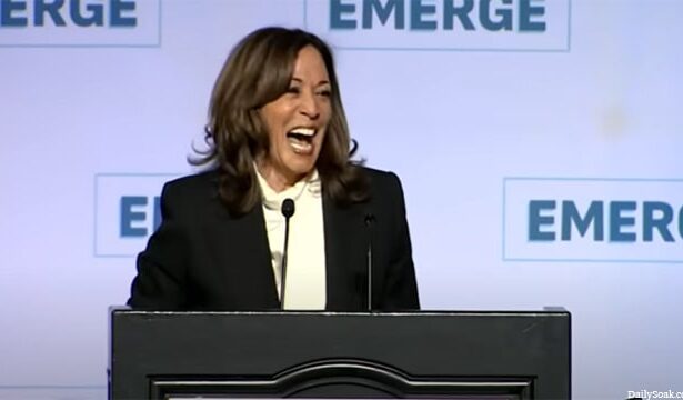 Kamala Harris giving a speech about Trump to the nation at an event in California.