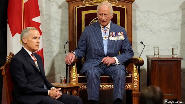 Mark Carney sitting at the feet of King Charles in Canada.