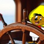 Speedy Gonzales driving a Mexican Navy ship crashing into New York Brooklyn Bridge.
