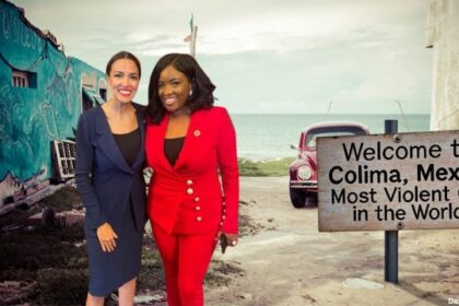 Democrats AOC and Jasmin Crockett standing in Mexico.