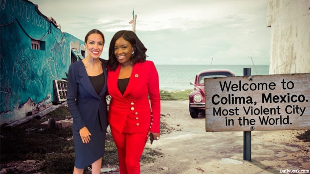 Democrats AOC and Jasmin Crockett standing in Mexico.