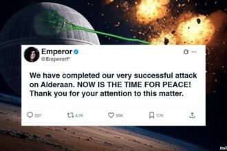 Emperor Palpatine and Death Star blowing up Alderaan in Star Wars.