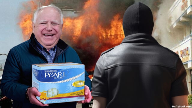 Tim Walz offering tampons to a rioter in LA riots.