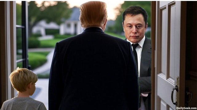 Donald Trump answering the door to see Elon Musk waiting out front of Mar-a-Lago.