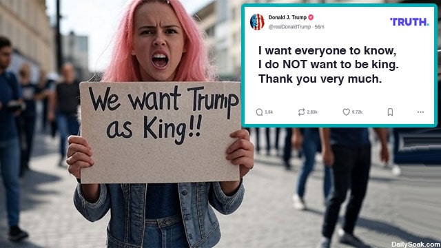No Kings protesters holding anti-President Donald Trump signs.