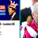 UK No Kings protesters protesting against Donald Trump.