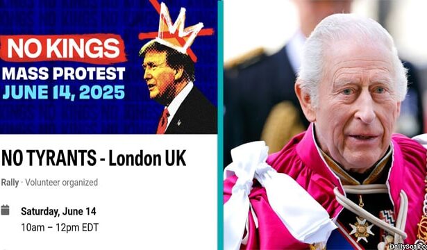 UK No Kings protesters protesting against Donald Trump.