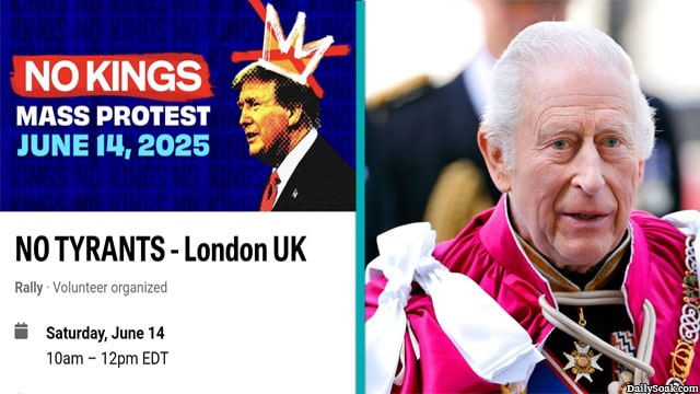 UK No Kings protesters protesting against Donald Trump.