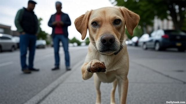 Dog in Canada street stepping in poop on his paw.