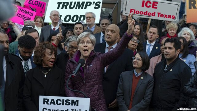 Democrats protesting against Donald Trump about Texas flood.