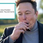 Elon Musk eating a Snickers candy bar after a public feud with Donald Trump.