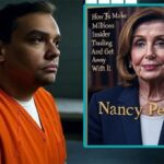George Santos sitting in prison wearing an orange jumpsuit.