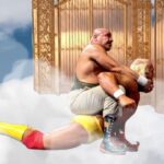 WWF The Iron Sheik using a camel clutch on Hulk Hogan.