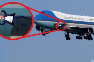 Keir Starmer on the outside of Donald Trump's Air Force One plane.