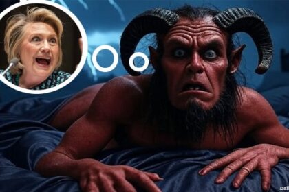 Satan scared in bed as he thinks about Hillary Clinton.
