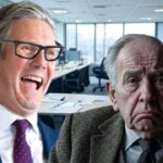 UK Prime Minister Keir Starmer standing next to old white British male pensioner.