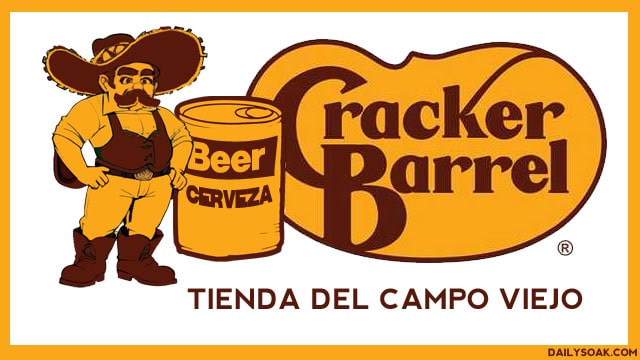 New Cracker Barrel logo with a Mexican illegal alien and a beer can replacing the bearded man.