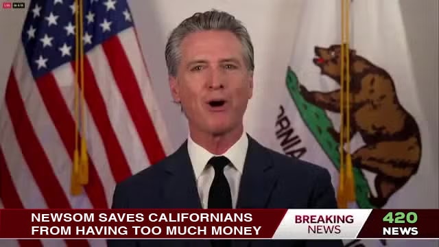 Gavin Newsom giving an interview on a news program.