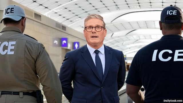 ICE agents arresting British criminal illegal alien UK Prime Minister Keir Starmer.