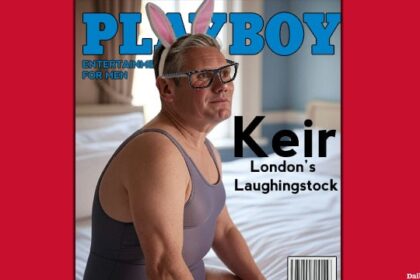 UK Prime Minister Keir Starmer wearing a bathing suit on the cover of Playboy magazine.