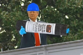 Donald Trump standing on the roof of the White House.