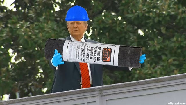 Donald Trump standing on the roof of the White House.