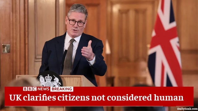 UK Prime Minister Keir Starmer giving a speech behind a podium on stage.